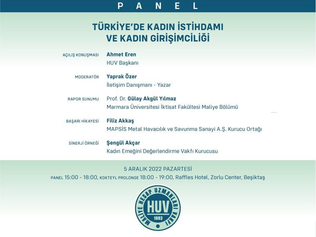Hesap Uzmanları Vakfı “Türkiye’de Kadın İstihdamı ve Kadın Girişimciliği” Raporunu 5 Aralık’ta kamuoyuna açıklıyor